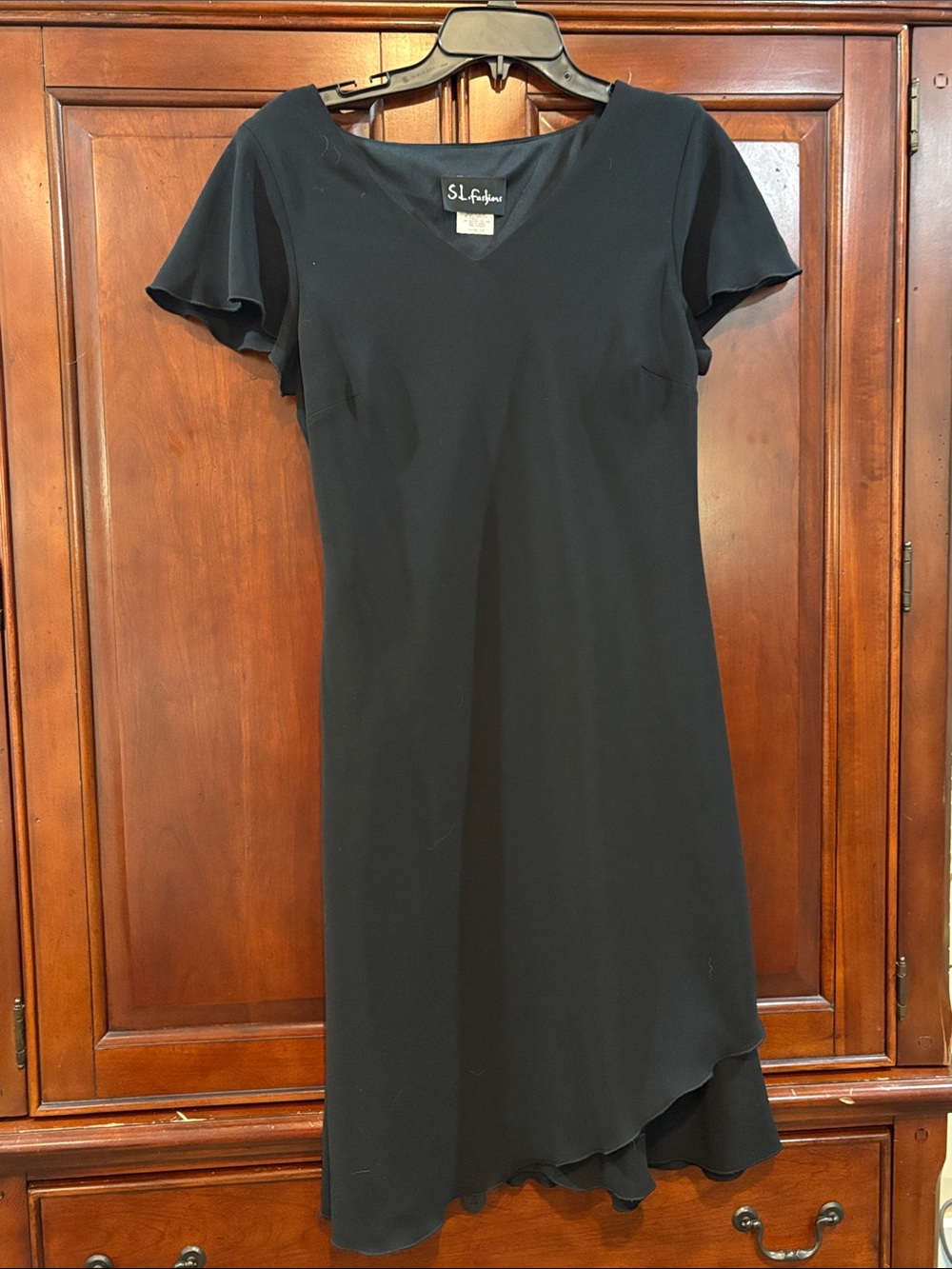 SL Fashions Black V-Neck Dress with Flutter Sleeves